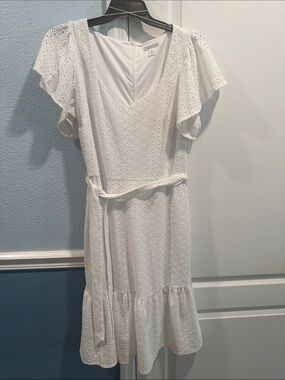 a new day White Eyelet V-Neck Midi Dress with Tie Waist